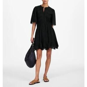 NWT Madewell Eyelet Flutter Sleeve Mini Dress In Cotton Voile Jet Black Size 6